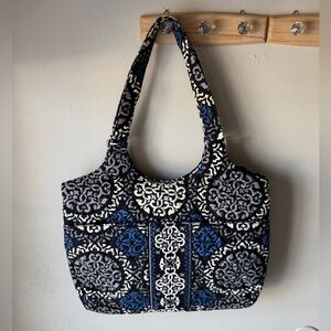 Vera Bradley Triple Zip Shoulder Tote Bag Canterbury Cobalt Retired Pattern